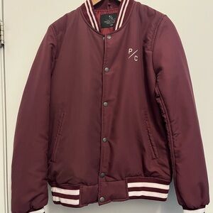 Men's Maroon Varsity Jacket with Striped Collar